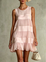Pleated Chiffon Satin Mini Dress