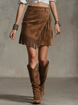 Retro Western Suede Short Skirt