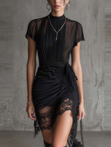The Black Pleated Lace Dress