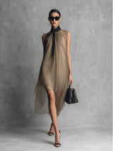 The Khaki Ribbon Draped Dress