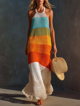 Colorful Halter Stripe Maxi Dress
