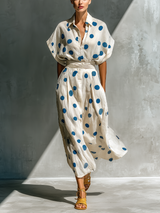 Linen-Blend Polka Dot Shirt Dress