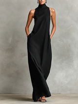 High-Neck Pocket Maxi Dress