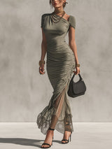 Green Lace Panel Bodycon Dress
