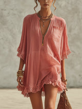 Ruffled Zip Chiffon Mini Dress