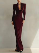 Ruched Cowl Neck Maxi Dress