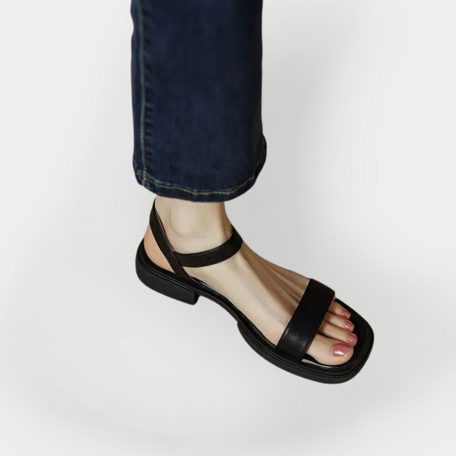 Leather Sandals with Low Heel