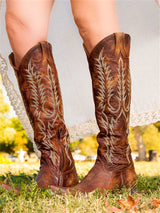 Vintage Western Cowboy Embroidered Knee-High Boots