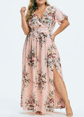 Loose Pink Print Tunic Chiffon Maxi Dress
