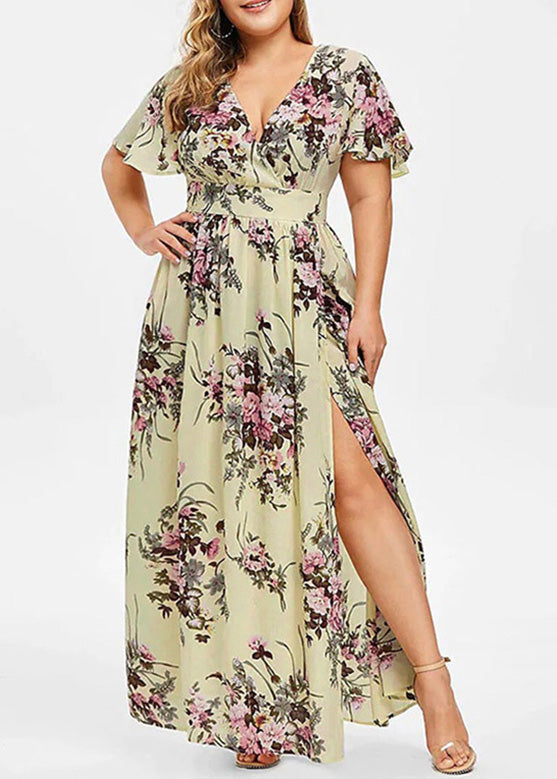 Loose Pink Print Tunic Chiffon Maxi Dress