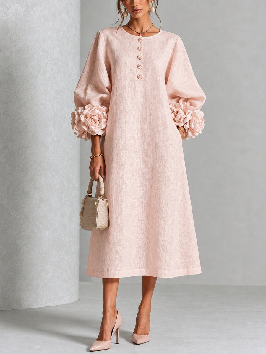 Floral Cuff Button Midi Dress