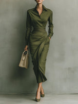 Army Green Cotton Blended Maxi Dress