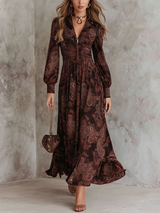 Brown Paisley Zippered Waist Maxi Dress