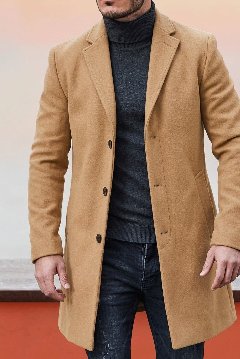Men's Single Row Buckle Solid Color Jacket